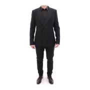 Dolce & Gabbana Svart Randig Dubbelknäppt Slim Fit Kostym Black, Herr