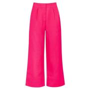 Jaaf Hot Pink Linneblandade Cropped Byxor Pink, Dam