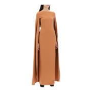 Solace London Maxi klänning med överdrivna cape ärmar Brown, Dam