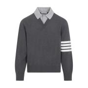 Thom Browne V-neck Knitwear Gray, Herr