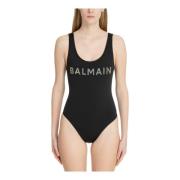 Balmain Logo Swimsuit Black, Dam