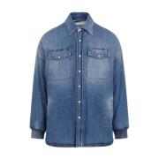 Alexander McQueen Quiltad Denim Skjorta Blå Tvättad Blue, Herr