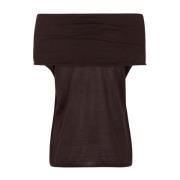 Cortana Brun Linne Off-Shoulder Stickad Topp Brown, Dam