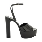 Saint Laurent Jodie Lackläder Plattforms Sandaler Black, Dam