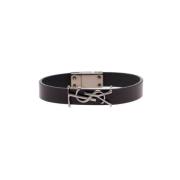 Saint Laurent Svart Läder Logotyp Armband Kvinnor Black, Herr