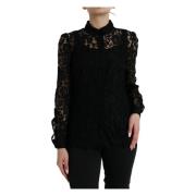 Dolce & Gabbana Elegant Blus med Blommig Spets Black, Dam