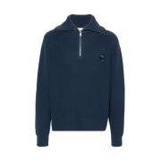 Maison Kitsuné Navy Blue Stickad Fiskartröja Blue, Herr