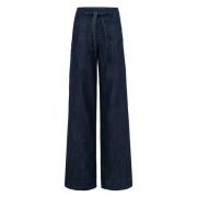 MVP wardrobe Högmidjade Palazzo Denim Byxor Blue, Dam