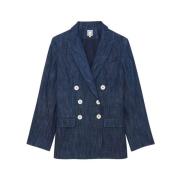 Ines De La Fressange Paris Elegant Dubbelknäppt Denimjacka Blue, Dam