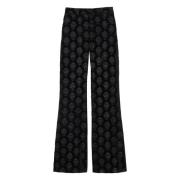 Ines De La Fressange Paris Svart Sammet Broderad Flare Byxor Black, Da...