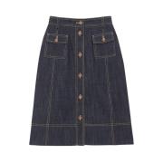 Ines De La Fressange Paris Elegant Denim A-linje Kjol Blue, Dam