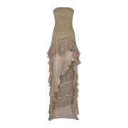 Blumarine Chiffon Ruffle Klänning i Beige Beige, Dam