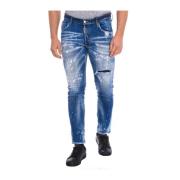 Dsquared2 Raka Byxor med Distressed Detaljer Blue, Herr