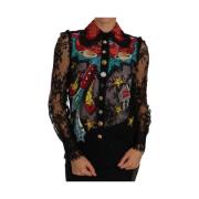 Dolce & Gabbana Svart Spets Kristall Space Blus Multicolor, Dam