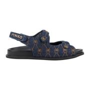 Pinko Blå Logo Sandal Öppen Tå Broderad Blue, Dam