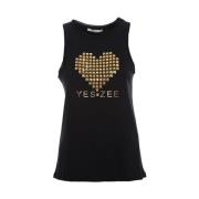 YES ZEE Bomull Tank Top med Front Print Black, Dam