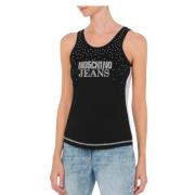 Moschino Rhinestones Tank Top Bomull Mesh Black, Dam