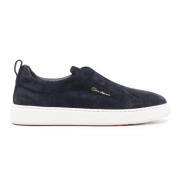 Santoni Navy Suede Logo Sneakers Blue, Herr