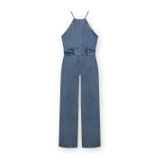 Homage Flowy Denim Jumpsuit med Avtagbart Bälte Blue, Dam