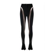 Mugler Svarta Genomskinliga Leggings Utställda Manschetter Black, Dam