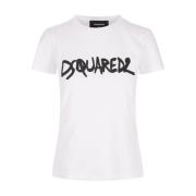 Dsquared2 Vit Bomull Jersey Crew Neck T-shirt White, Dam