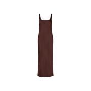 Samsøe Samsøe Satin Maxi Klänning med Sidoslits Brown, Dam