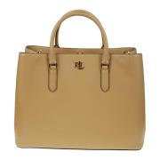 Ralph Lauren Läder Satchel Väska med Fack Brown, Dam