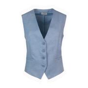 P.a.r.o.s.h. Blå Linne Gilet Knappjacka Blue, Dam