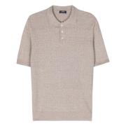 Barba Räfflad Linne Bomull Polo Skjorta Beige, Herr