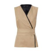 Proenza Schouler Modern Bomull Linne Wrap Topp Beige, Dam