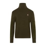 Moncler Turtlenecktröja med Tricolor Detaljer Green, Herr