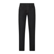 Kiton Mörk Tvätt Slim-Fit Denim Jeans Black, Herr