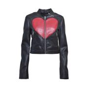 Moschino Svart Läder Bikerjacka Black, Dam