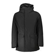 Woolrich Svart huvad bomullsjacka med logotyp Black, Herr