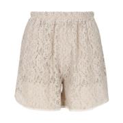 Kaos Beige Bomull Elastisk Midja Shorts Beige, Dam