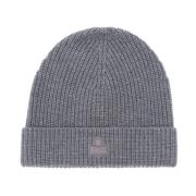 Isabel Marant Räfflad Logo Patch Beanie Gray, Unisex