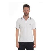 Fay Logo Polo Shirt Texturerat Tyg Kontrast Piping White, Herr