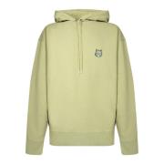 Maison Kitsuné Beige Bomullshoodie Broderad Patch Green, Herr