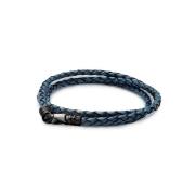 Nialaya Men's Blue Wrap Around Leather Bracelet Blue, Herr