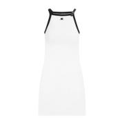 Courrèges Vit Svart Bomull Mini Klänning White, Dam