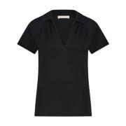 Jane Lushka Ribbstickad Svart Polo Skjorta Black, Dam