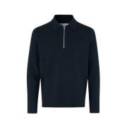 Samsøe Samsøe Zip Knit Polo Shirt Blue, Herr