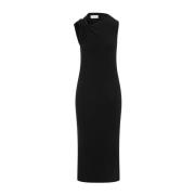 Sportmax Svart Jerseyklänning med Asymmetrisk Halsringning Black, Dam