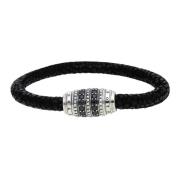 Thomas Sabo Svart/silver läderarmband med zirkonia-accents Black, Herr