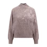 Brunello Cucinelli Beige Sweater med Ramage Broderi Beige, Dam