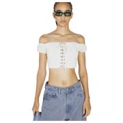 Guess Spetskorsett Crop Top White, Dam