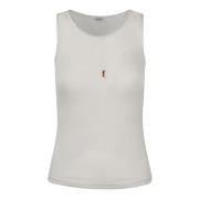 Saint Laurent Cassandre Ribbad Ull Tank Top White, Dam