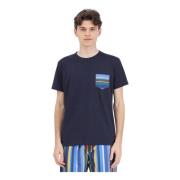 Gallo Blå kortärmad T-shirt med multicolor ränder Blue, Herr