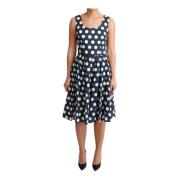 Dolce & Gabbana Blå Polka Dot A-linje Midi Klänning Multicolor, Dam