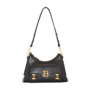 Balmain Lyxig Läder Hobo Väska Black, Dam